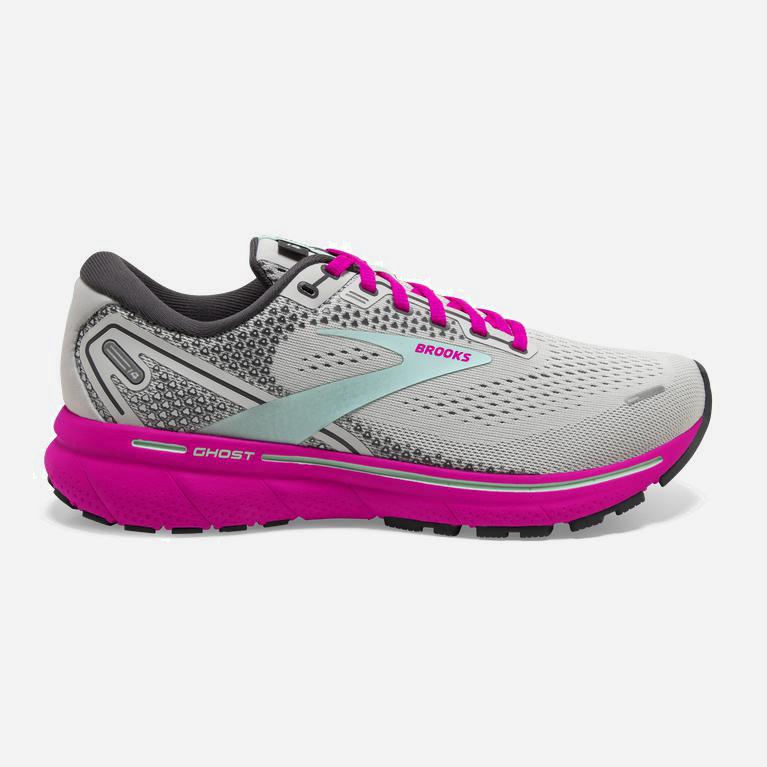 Brooks Women's Ghost 14 Cushioned Road Running Shoes Singapore - Oyster/Yucca/Pink (09278-AGEH)